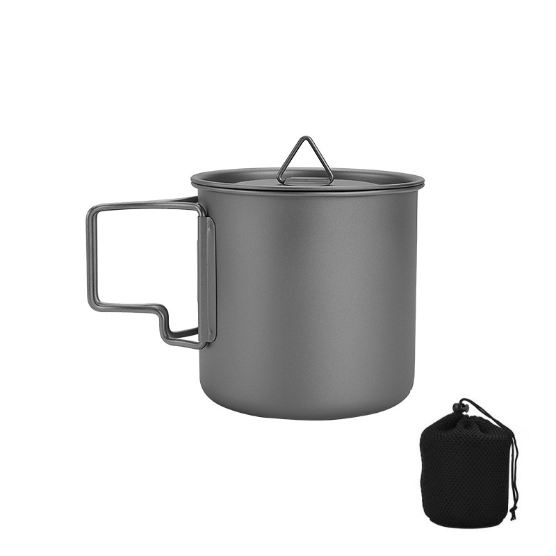 Camping Cooking Kit - Mug Camping Titanium dengan Pegangan Lipat,
