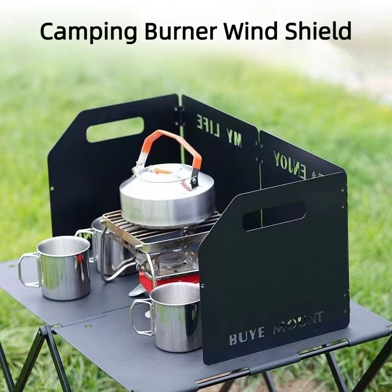 Camping Hiking Cooking - Pelindung Kompor Lipat 4 Bagian, Penahan