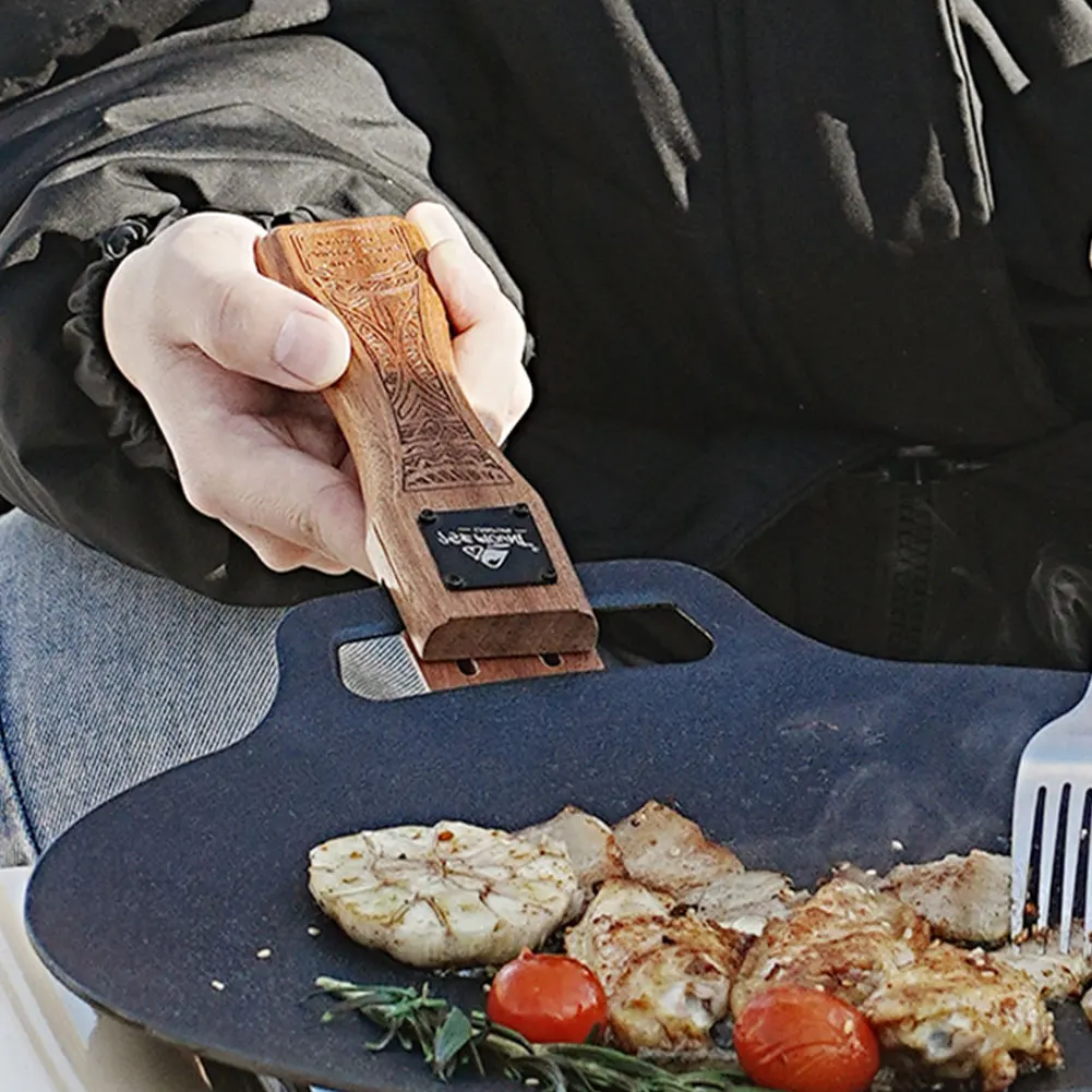 Camping Hiking Cooking - Pegangan Wajan Panggangan Kayu Alami untuk