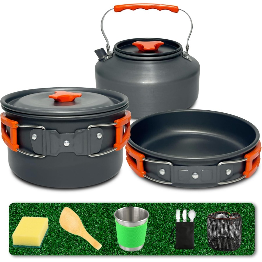 Camping Cooking Set Non Stick - Set Peralatan Masak untuk Berkemah: Panci