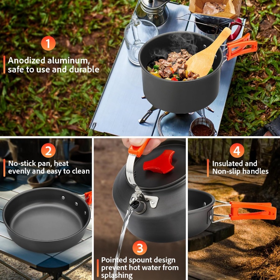 Set Peralatan Masak untuk Berk - Camping Cooking Set Non Stick ulasan dan harga